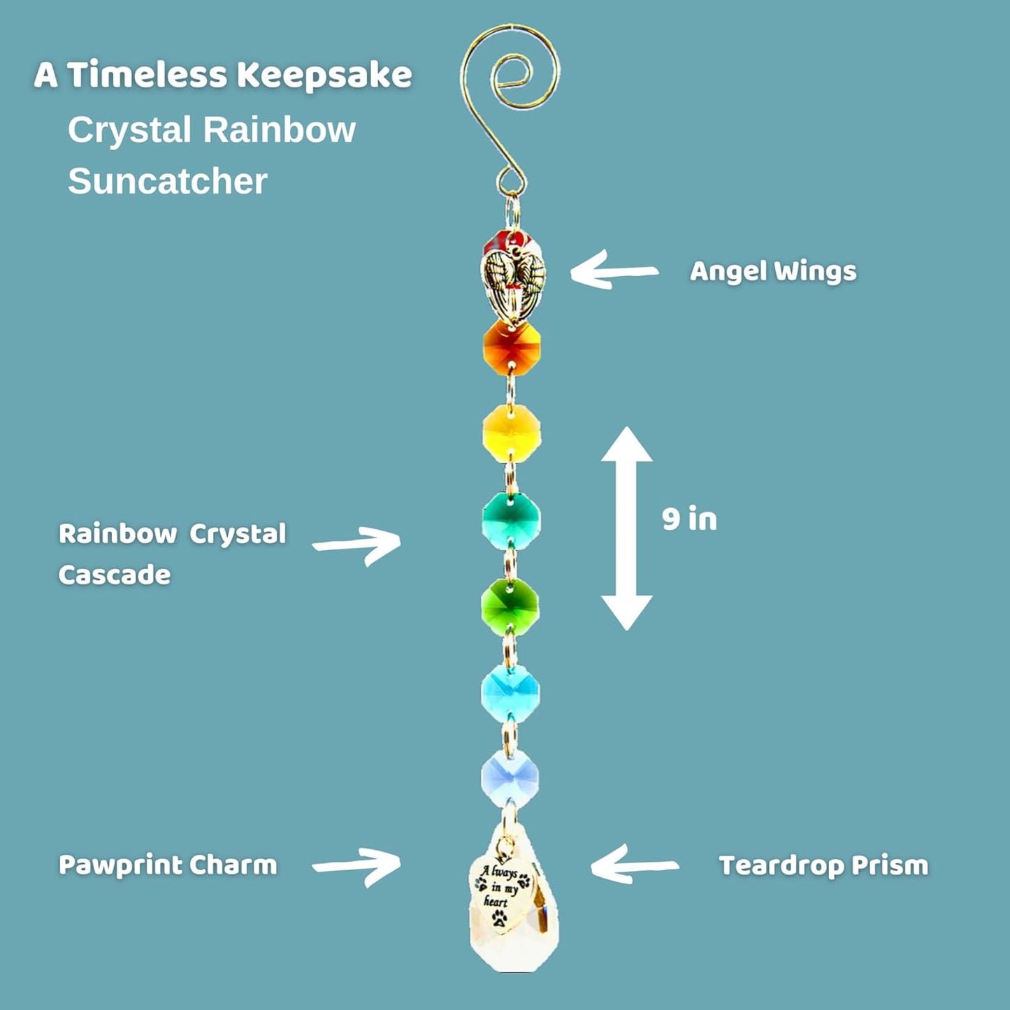 Pet Perennials Pet Memorial Suncatcher – Crystal Rainbow Prism with Angel Wings & Paw Print Charm – Cat and Dog Loss Gifts for Window Display – Memorial Ornament for Remembrance