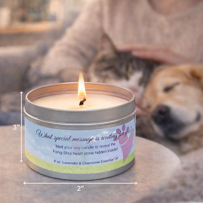 Pet Perennials Cat Memorial Candle – Healing Hearts Soy Wax with Hidden Keepsake Stone & Sympathy Card – Lavender Chamomile Pet Memorial Candle for Remembrance – Grief Gifts for Cat Lovers