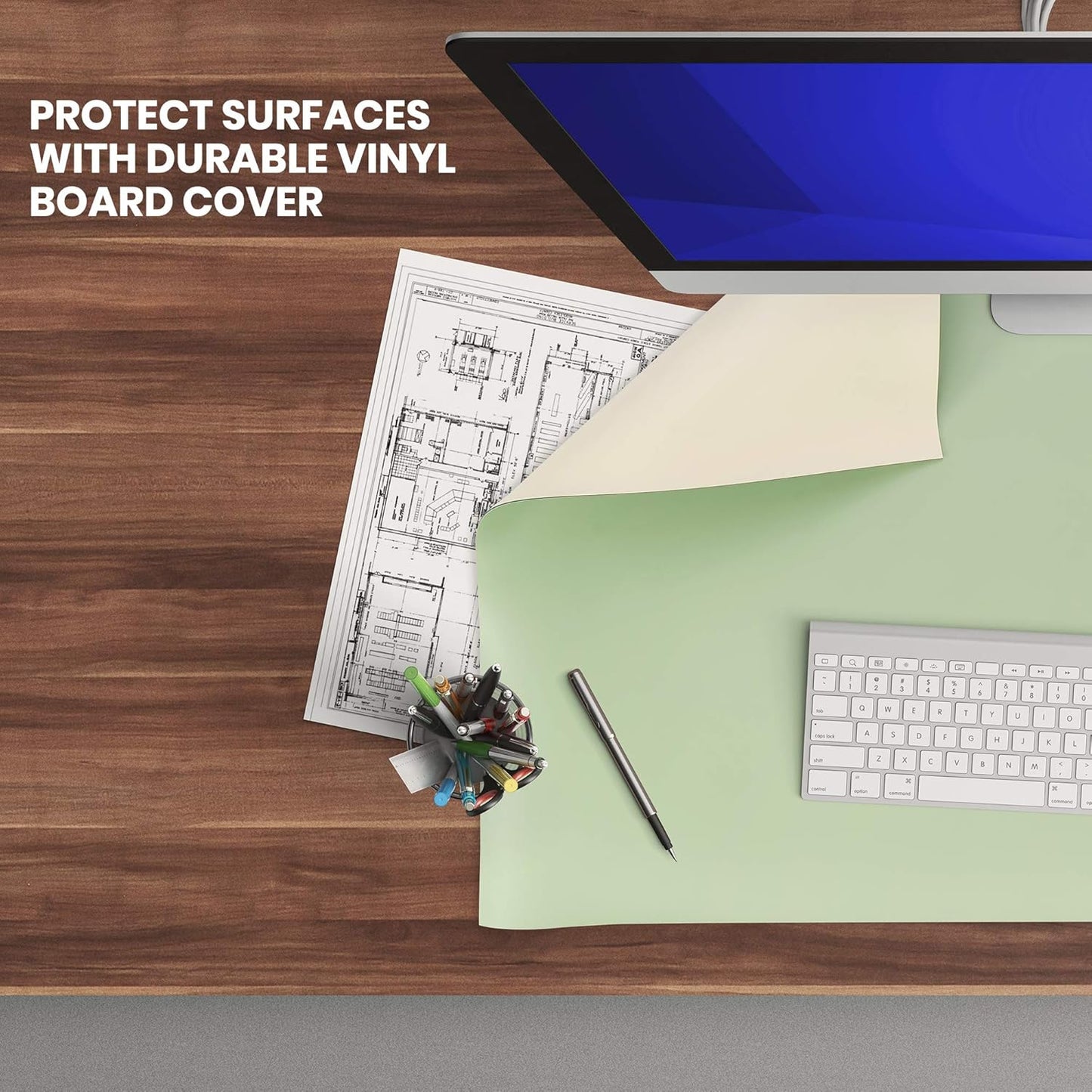 Pacific Arc Vinyl Board Cover. Self Healing and Stain Resistant Green/Ivory Sheet, 37.5 inches by 60 inches