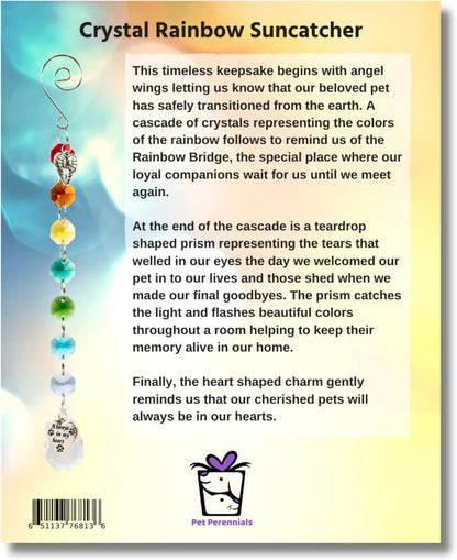 Pet Perennials Pet Memorial Suncatcher – Crystal Rainbow Prism with Angel Wings & Paw Print Charm – Cat and Dog Loss Gifts for Window Display – Memorial Ornament for Remembrance