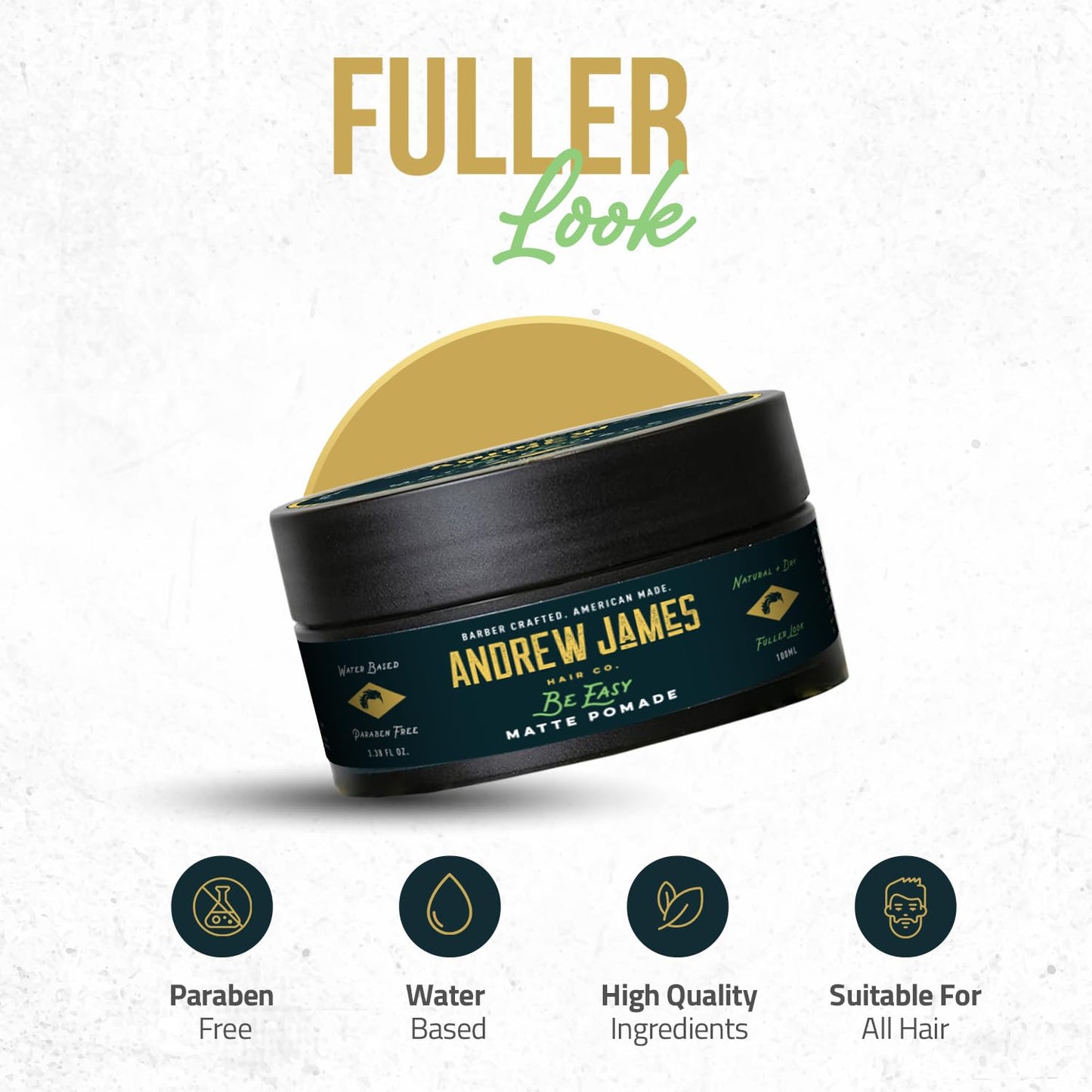 ANDREW JAMES Be Easy | Cream Pomade | Firm Strong Hold | Natural Matte Finish | 4 Ounce