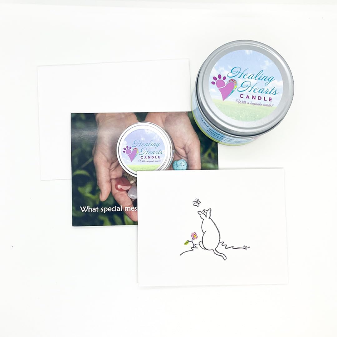 Pet Perennials Cat Memorial Candle – Healing Hearts Soy Wax with Hidden Keepsake Stone & Sympathy Card – Lavender Chamomile Pet Memorial Candle for Remembrance – Grief Gifts for Cat Lovers